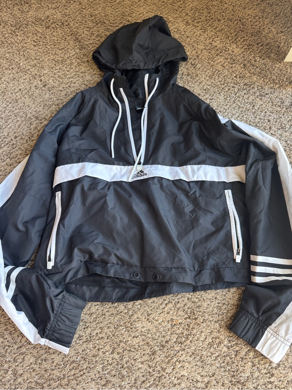 adidas women’s Black and White Cropped Windbreaker Hoodie